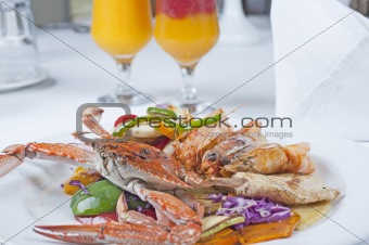 Seafood meal of crab and shrimp