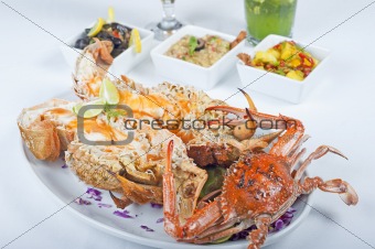 Seafood meal of crab and lobster