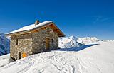 Small mountain hut on a ski slope