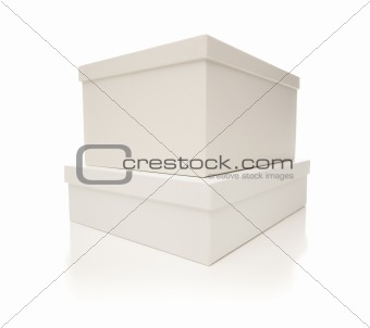 Two Stacked White Boxes with Lids Isolated on a White Background.