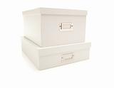 Two Stacked White File Boxes with Lids Isolated on a White Background.