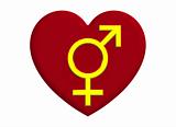 Male and female sex symbols with heart