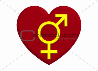 Male and female sex symbols with heart