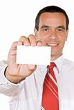 Friendly man with business card 