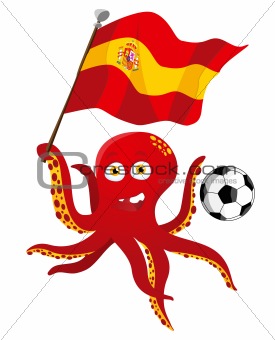 Octopus Soccer Player Holding Spain Flag.