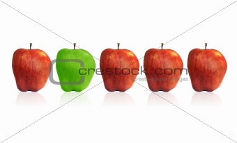 Red and green apples in row