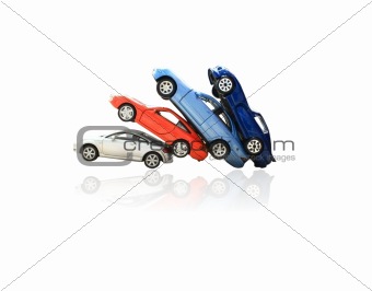 Toy cars on white