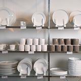 Store display of dishes.