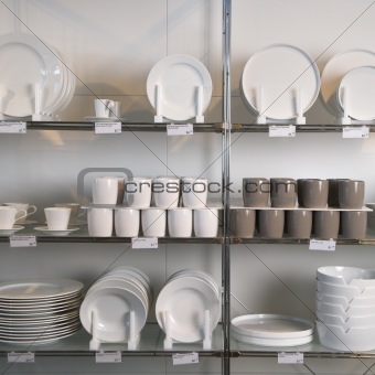 Store display of dishes.