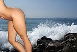 Female nude torso at coast.
