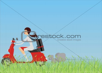 vector girl in moto