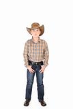 Young cowboy on white background