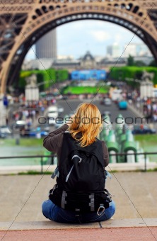 Tourist at Eiffel tower