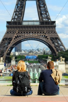 Tourists at Eiffel tower