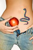 Snake tattoo and apple.