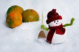 Snowman and apples in snow