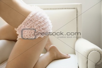 Woman in pink underwear.