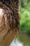 Wet hair of woman.