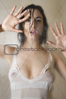 Woman in shower.
