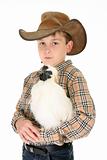 Country boy holding a chicken