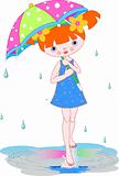 Girl under summer rain