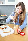 Positive woman woman having breakfast