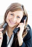 Portrait of a caucasian businesswoman on the phone 
