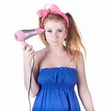 red-haired girl with the hair dryer. 