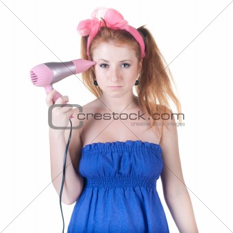 red-haired girl with the hair dryer. 