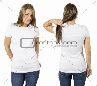 Female wearing blank white shirt