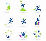 Collection of human business, success and money icons - blue
