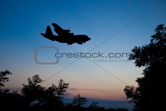 Silhouette of Lockheed C-130 Hercules at Dusk