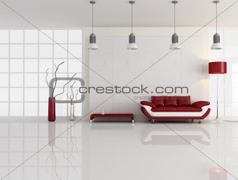 minimal white and red interior