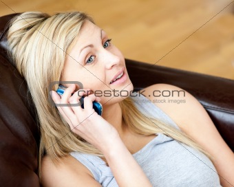 Caucasian woman talking on the phone