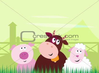 Cute farm animals - Pig, Cow and Sheep