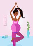 Pregnant dark skinned woman doing yoga, tree pose