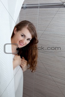 attractive woman taking shower