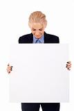 secretary holding a  white board