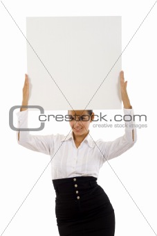  woman holding blank sign