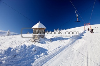 Winter Landscape with Rope Tow to the Top of the Mountain