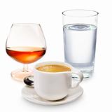 Coffee liqueur and a glass of water