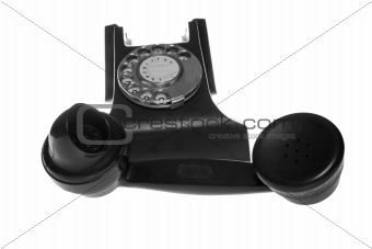 Black retro phone isolated on white background