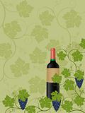 Floral background with a bottle of wine