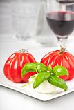 tomatoes, mozzarella, basil and red wine