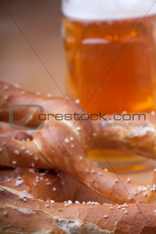 detail of two bavarian pretzels