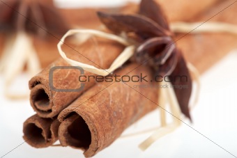 detail of cinnamon sticks isolated on white
