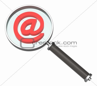 Magnifier with E-mail sign isolated on white