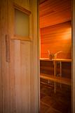 Interior of a wooden sauna