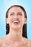 wet girl laughing to the sky