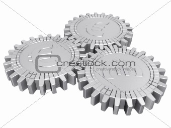 Silver euro money gears isolated